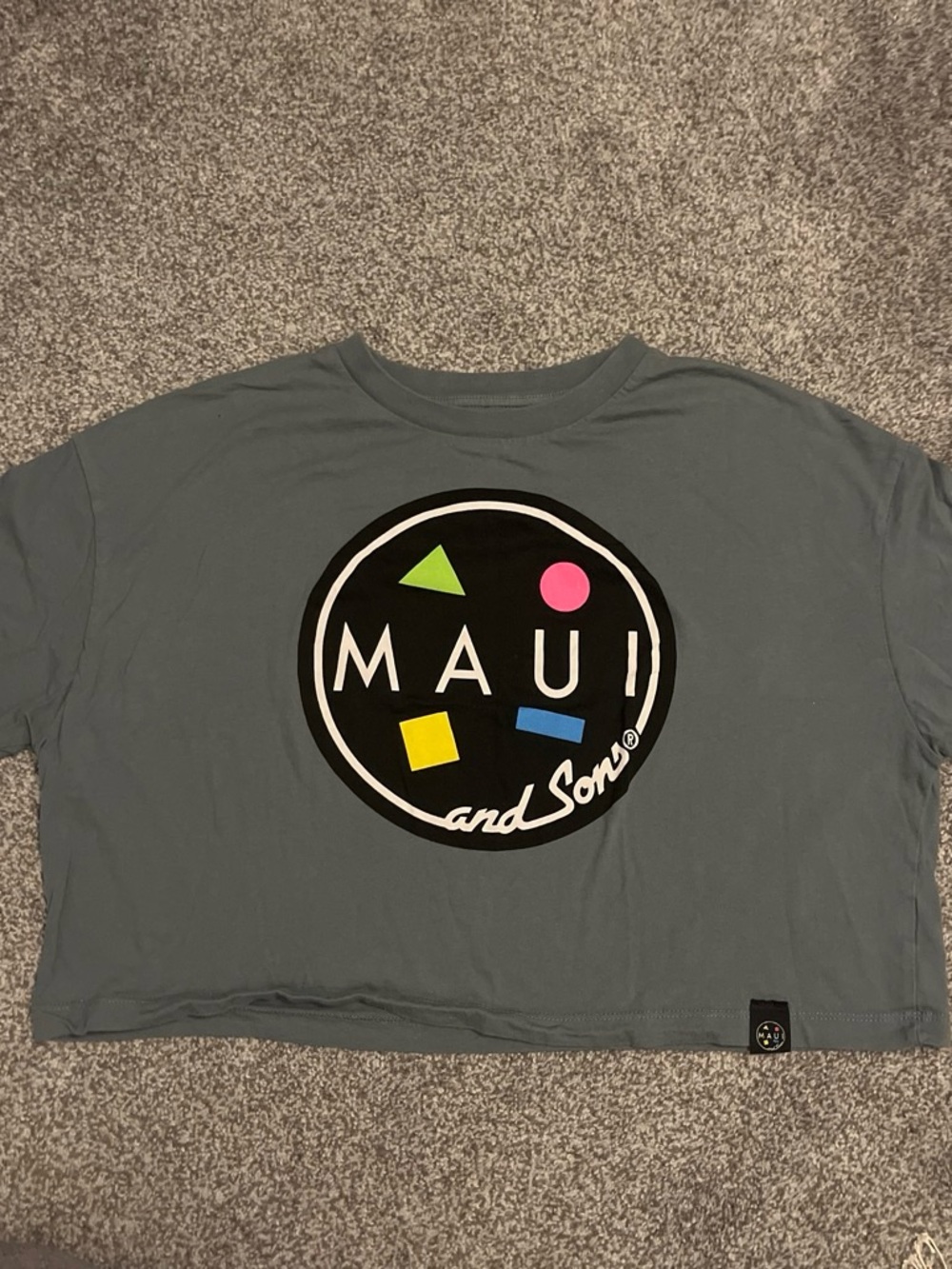 Pull&Bear Gray Graphic Crop Tee with Colorful Logo